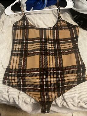 Chocolate Plaid Cami with Red & Blue Accents